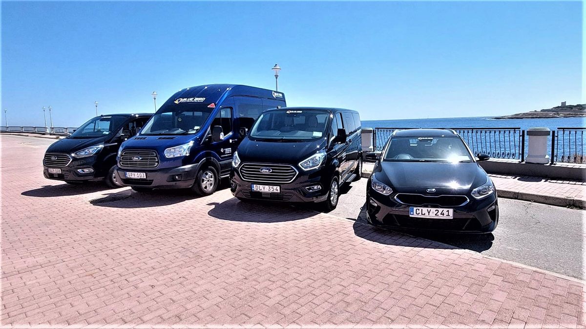 The Blue Bird fleet lined up on the coast road