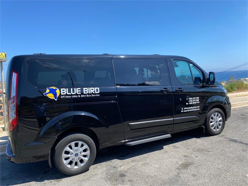 Blue Bird minibus in Blue Bird livery